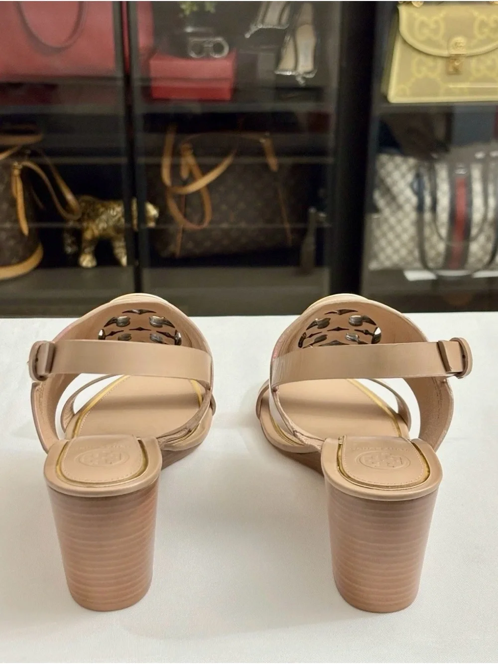 Tory Burch Sandal Metal Miller Wedge Tan Size 9.5
